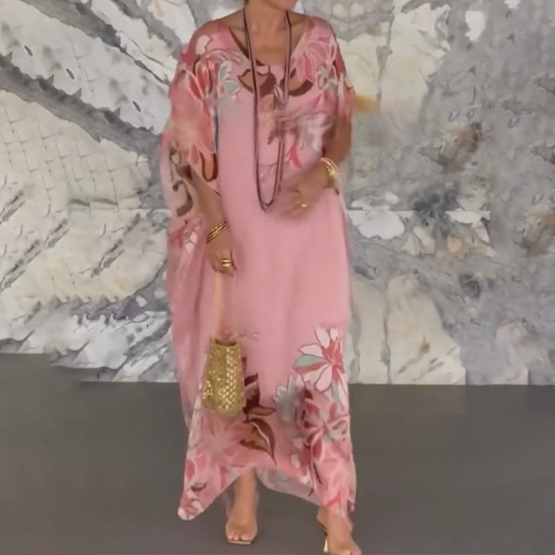 U-Neck Printed Split Maxi Dress