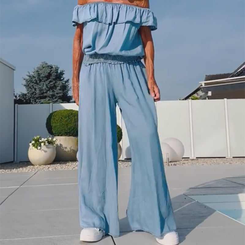 Women’s Off-Shoulder Top & Wide-Leg Pants Set