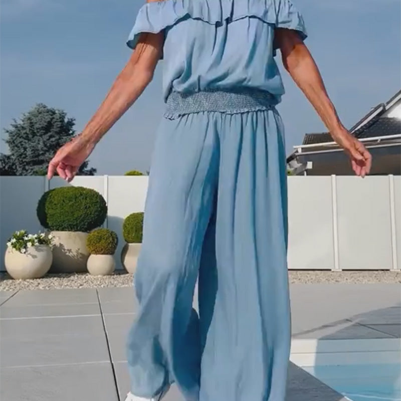 Women’s Off-Shoulder Top & Wide-Leg Pants Set