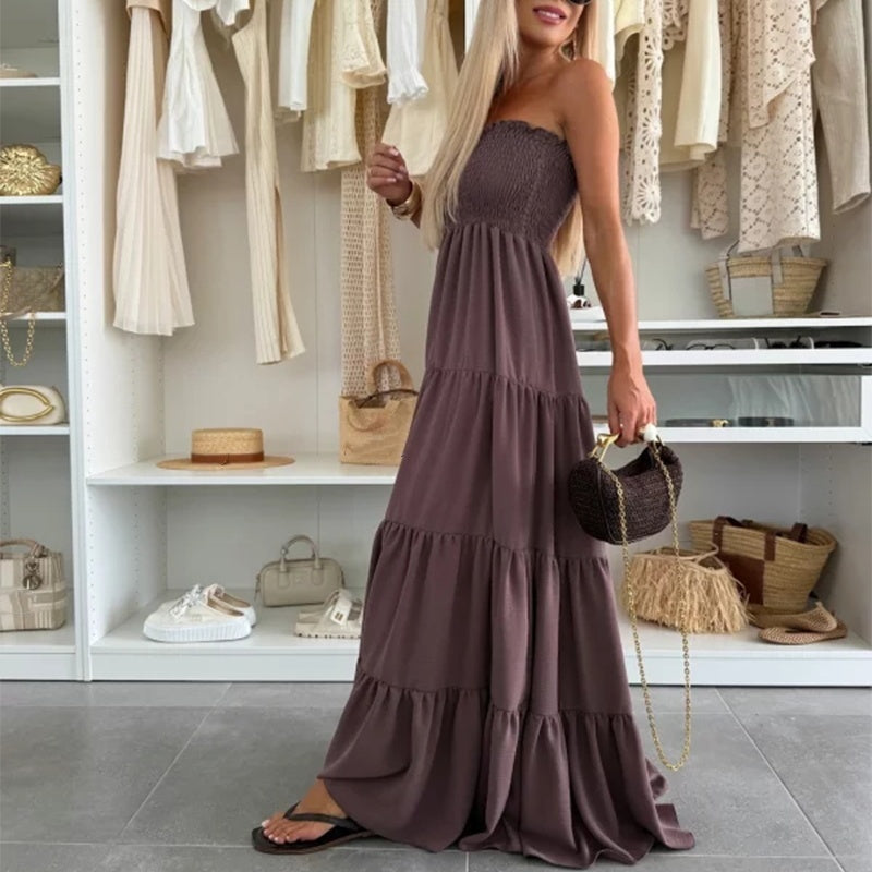 Sexy Sleeveless Solid Color Floor-Length Dress