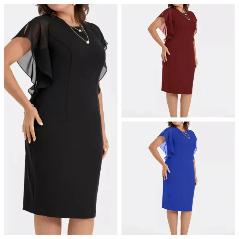 Solid Round Neck Midi Dress