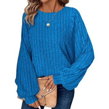 Women's Ribbed Loose-Fit Pullover Tops
