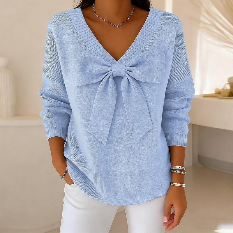 Women’s V Neck Bow Sweater