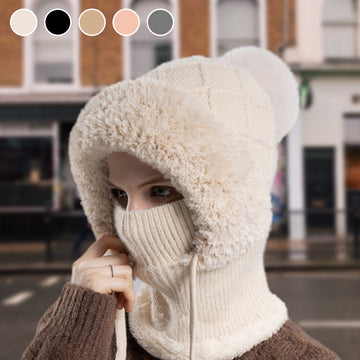Stylish Chunky Winter Knit Hat - With Warm Face Cover and Scarf