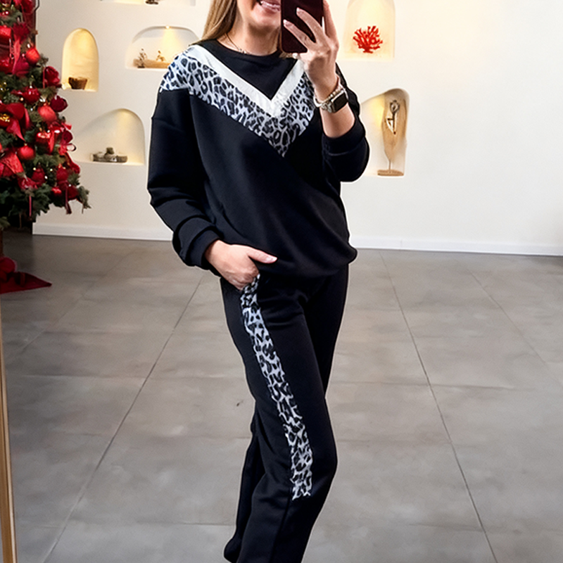 Women's Casual Leopard Print Tracksuit Set