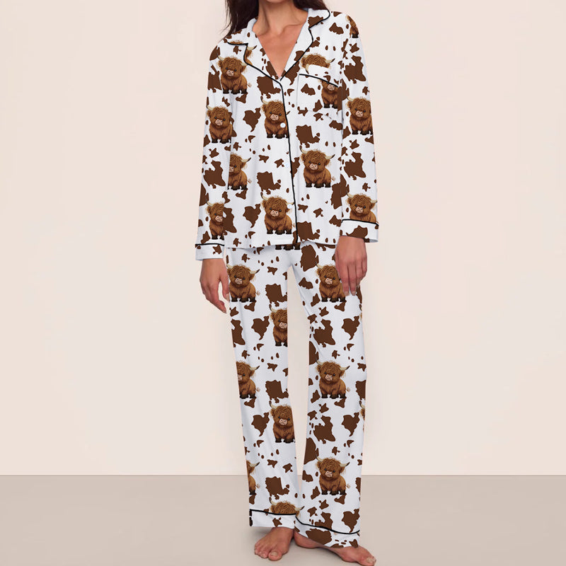 Women's Cartoon Print Comfortable Pajama Set: Long Sleeve Top & Pants