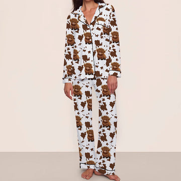 Women's Cartoon Print Comfortable Pajama Set: Long Sleeve Top & Pants