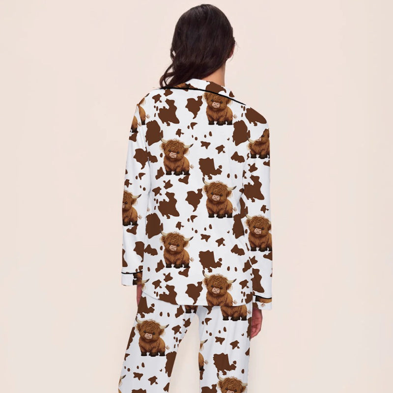 Women's Cartoon Print Comfortable Pajama Set: Long Sleeve Top & Pants