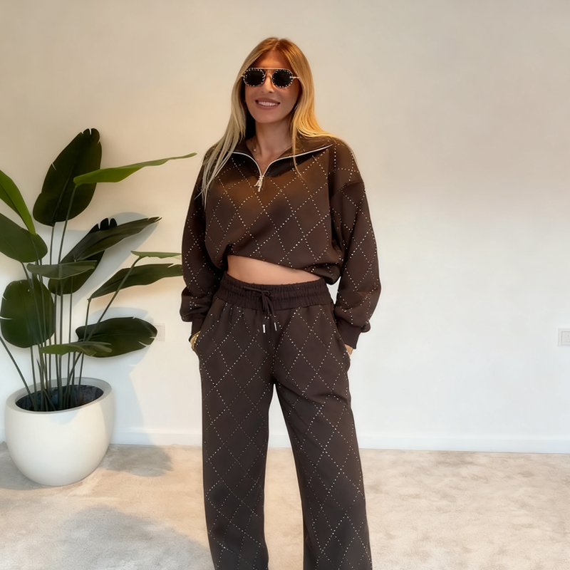 Women's 2-Piece Sweatsuits Half Zip Pullover & Wide Leg Pants