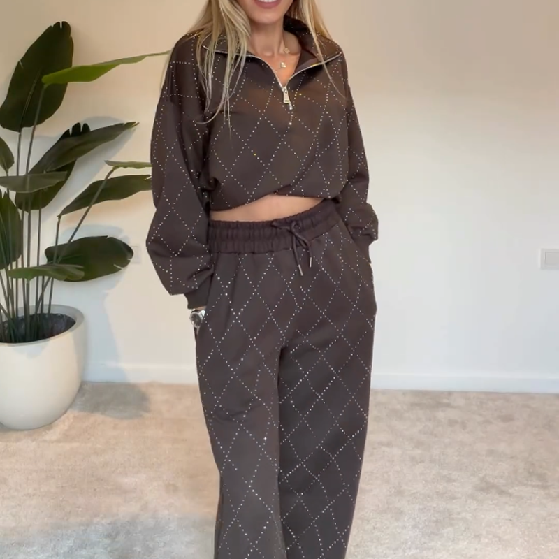 Women's 2-Piece Sweatsuits Half Zip Pullover & Wide Leg Pants