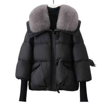 Women’s Stylish Short Down Jacket With Fluffy Collar