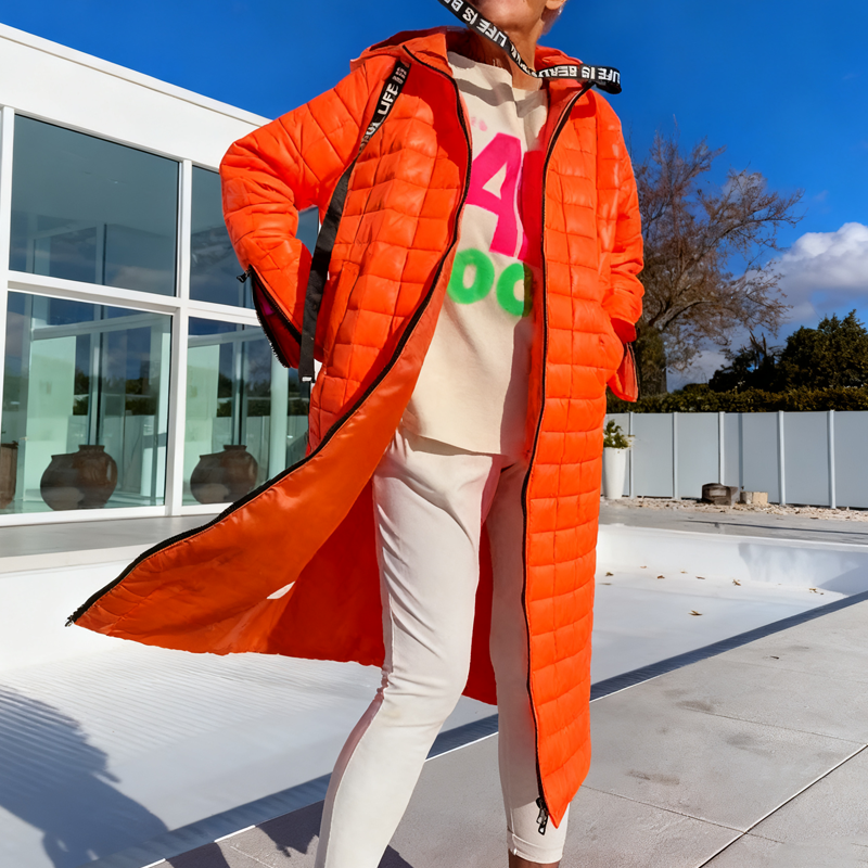 Women’s Chic Long Quilted Hooded Down Coat