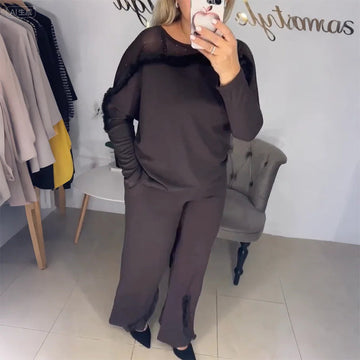 Women's Casual Patchwork Top & Pants Set