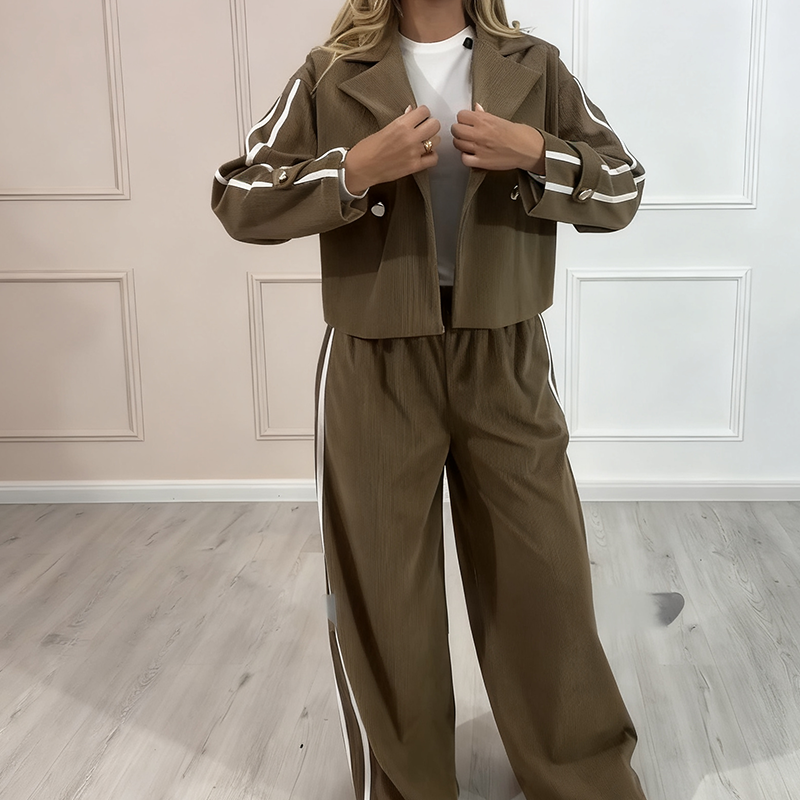 Women's Stylish Lapel Jacket & Wide-Leg Pants 2-Piece Set