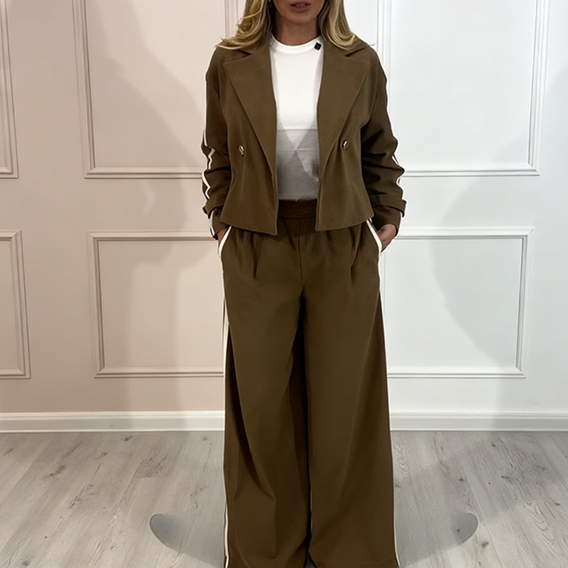 Women's Stylish Lapel Jacket & Wide-Leg Pants 2-Piece Set