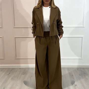 Women's Stylish Lapel Jacket & Wide-Leg Pants 2-Piece Set