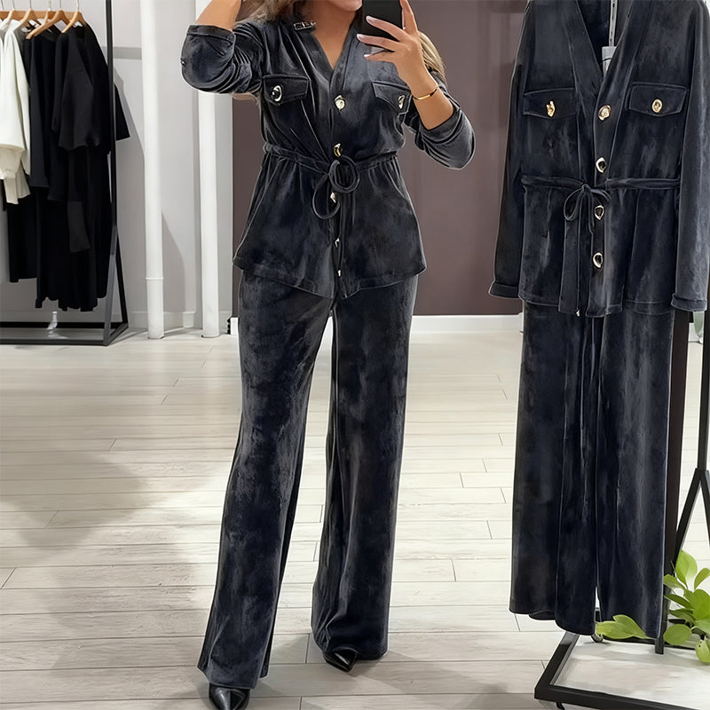 Women's Warm Button-Up Set (with Pockets)