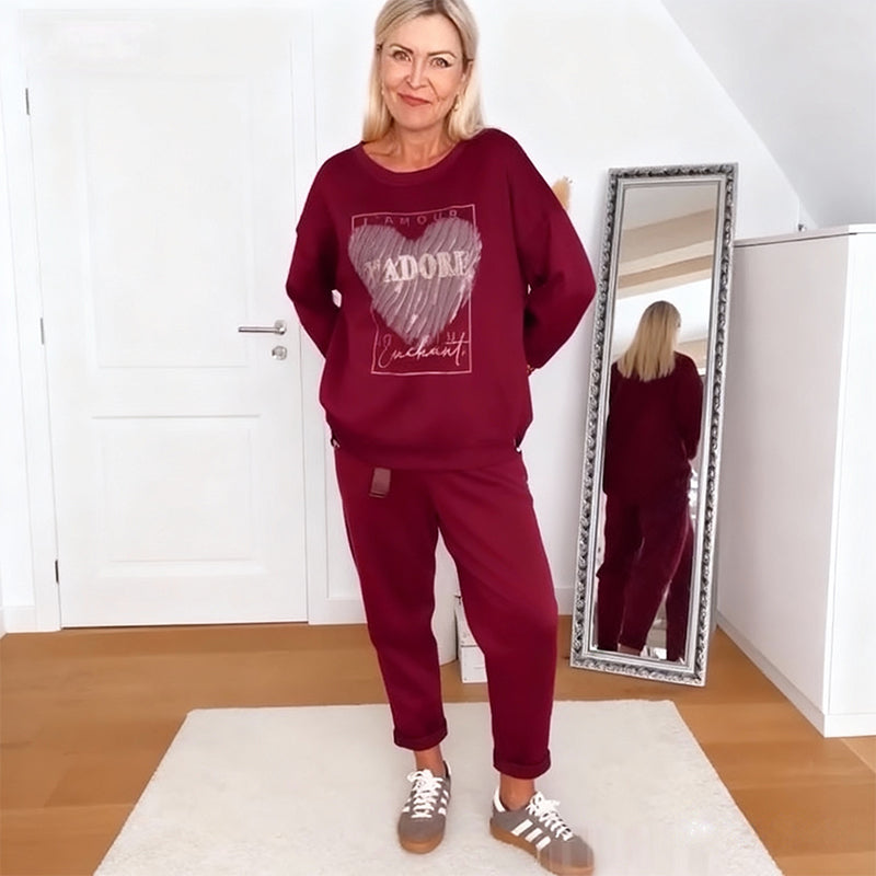 Women’s Stylish Heart Print Top & Pants 2-Piece Set