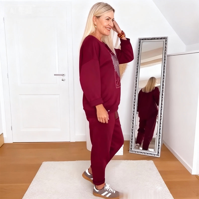 Women’s Stylish Heart Print Top & Pants 2-Piece Set