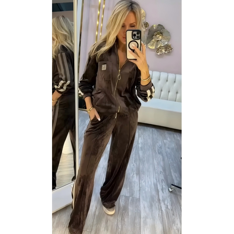 Women's Corduroy Tracksuit Set with Stripe Detail
