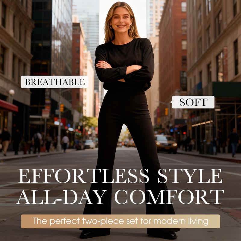 Women’s Causal Top & Wide-Leg Pants 2-Piece Set