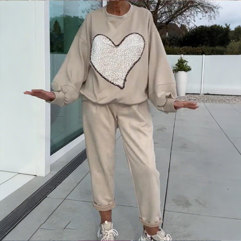 Women’s Sequin Heart Top & Pants 2-Piece Set