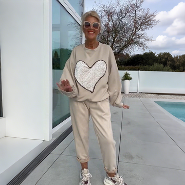 Women’s Sequin Heart Top & Pants 2-Piece Set