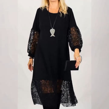 Elegant Lace Lantern Sleeve Loose Dress
