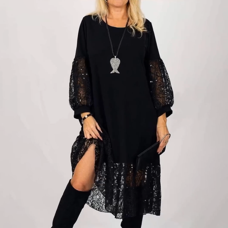 Elegant Lace Lantern Sleeve Loose Dress