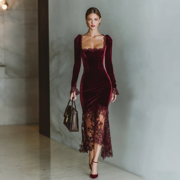 Women's Square Neck Lace Bodycon Dress