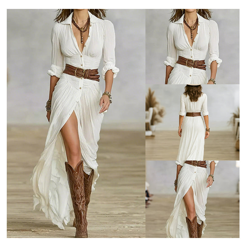 Long Sleeve Button-Down Maxi Shirt Dress