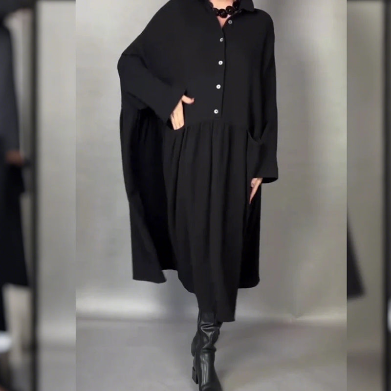 Women's Elegant Flared Lapel Long Dress