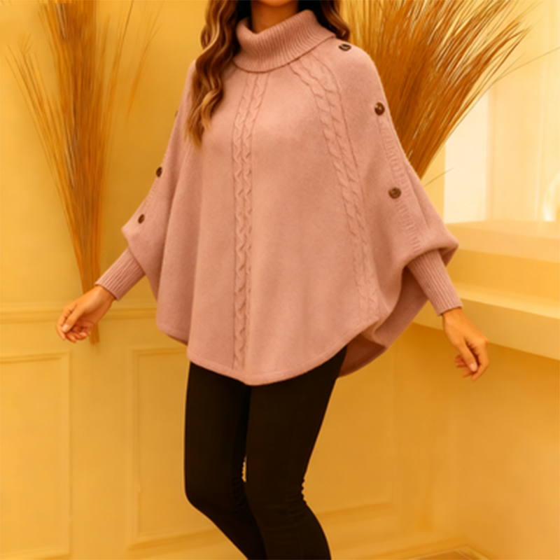 Women's Elegant Turtleneck Poncho Sweater