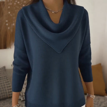 Women’s Elegant Soft Triangle Neck Solid Color Sweater