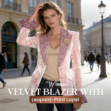 Women's Velvet Blazer with Leopard-Print Lapel