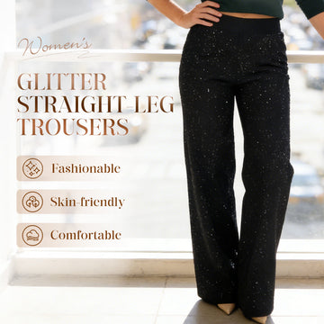 High-Waist Glitter Straight-Leg Trousers
