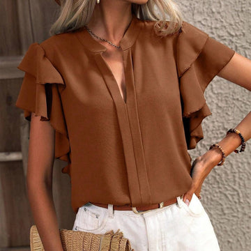 Women's V-Neck Solid Color Top