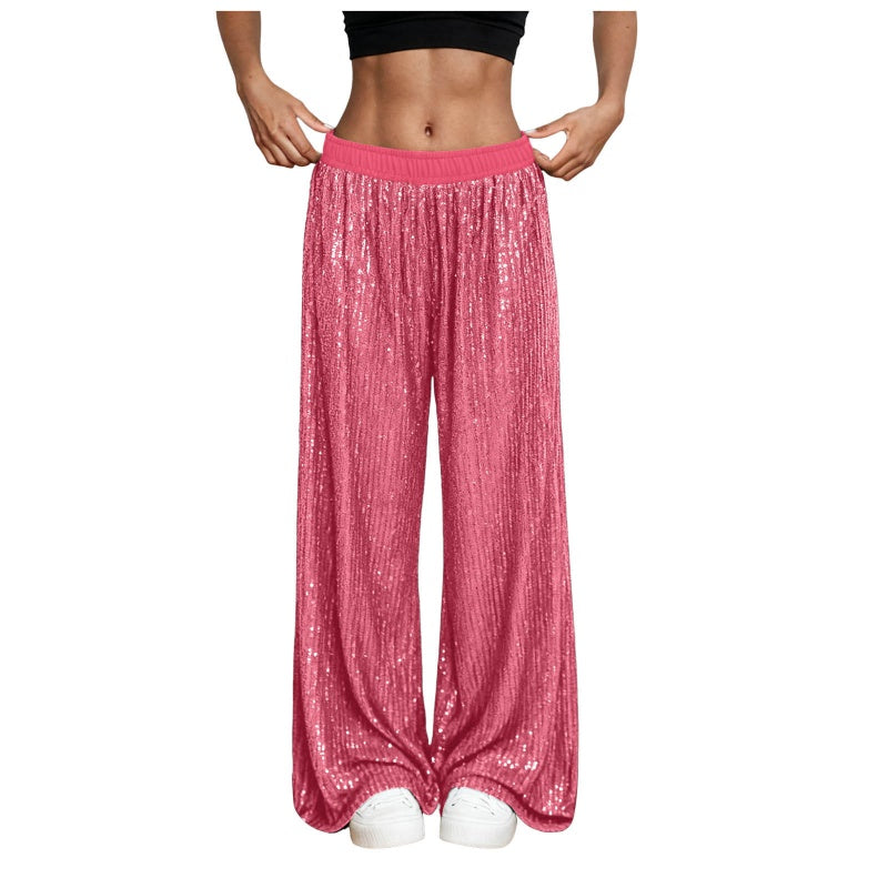 Women’s Sequin Wide-Leg Pants with Elastic Waist
