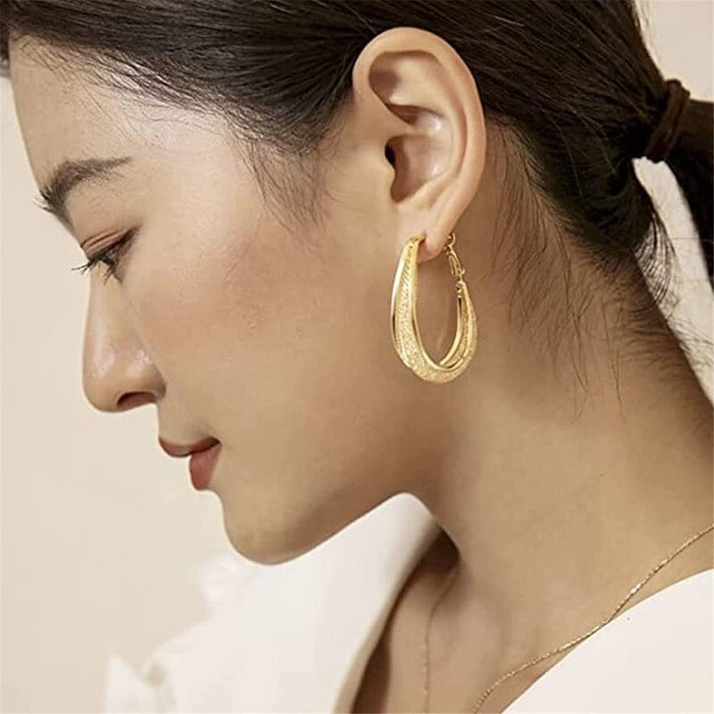 Oval Shiny Hoop Earrings