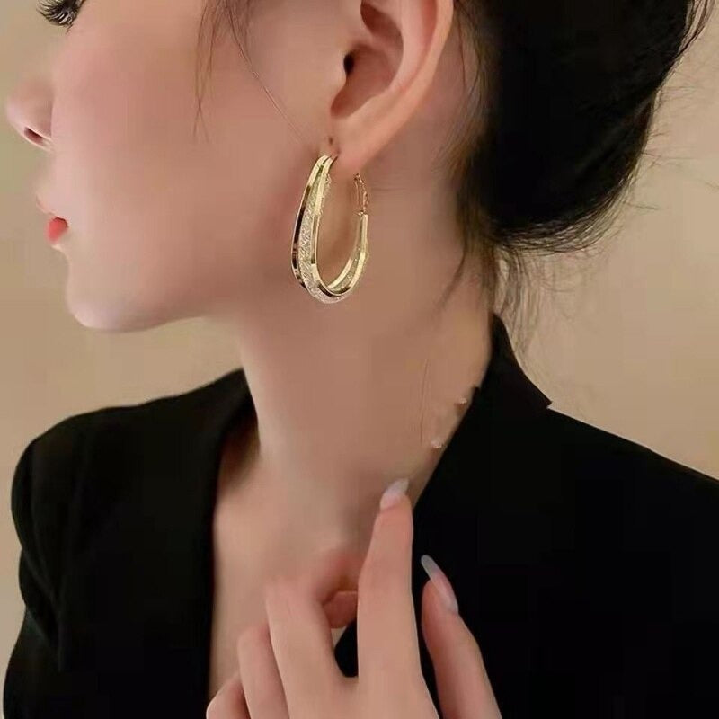 Oval Shiny Hoop Earrings