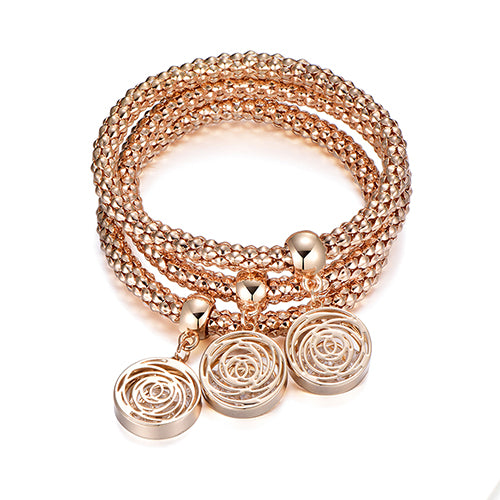 3pcs/set Mix Color Round Hollow Rose Charm Bracelets