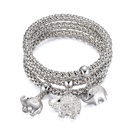 Adjustable 3Pcs/Set Cute Elephant Crystal Charms Bracelets