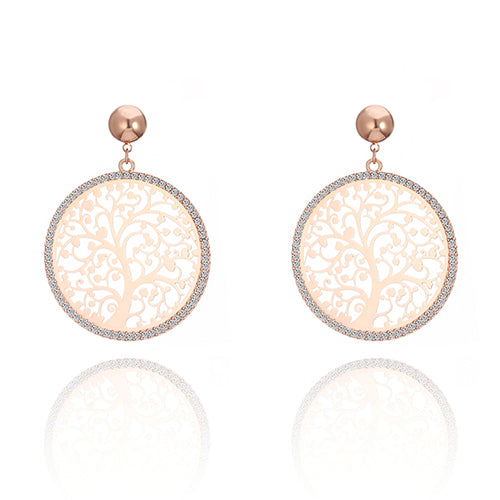 Round Tree of Life Diamond Design Earrings
