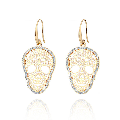 Stainless Steel Zircon Drop Dangle Earrings Jewelry Skull Earrings