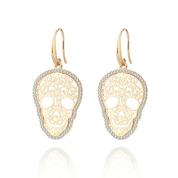 Stainless Steel Zircon Drop Dangle Earrings Jewelry Skull Earrings