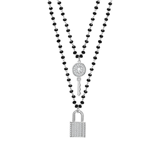 Fashion Zircon Key Padlock Pendant Choker Necklaces
